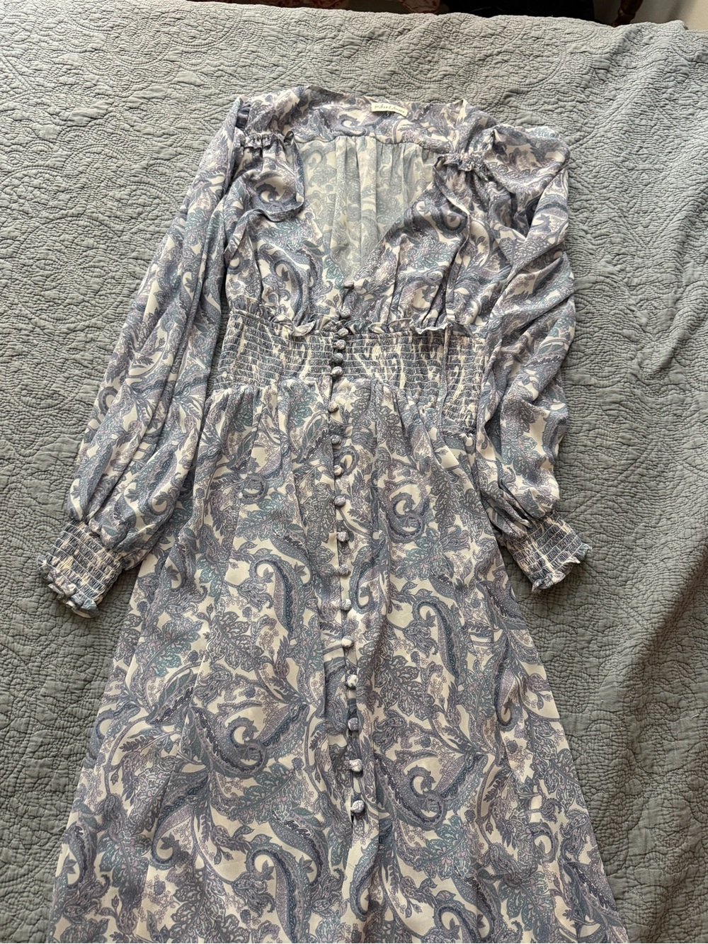For Love & Lemons Blue Paisley Long Sleeve Midi Dress